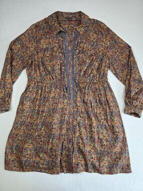 Fire Los Angeles Womens Floral Long Sleeve Dress 3X Boho Cottagecore 100% Cotton